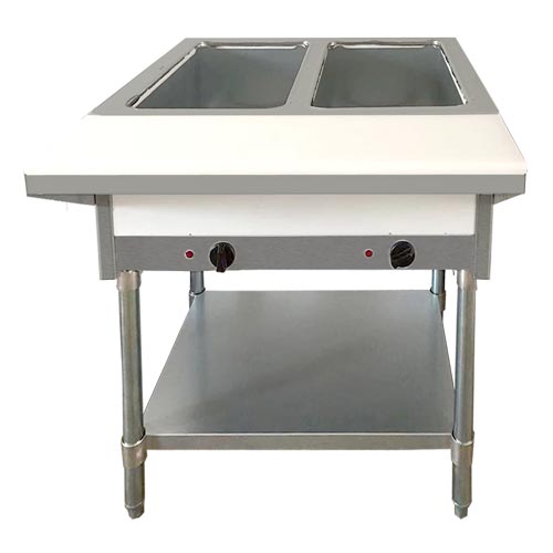 30-INCH ELECTRIC STEAM TABLE WITH 2 PAN SIZE TRAY, CUTTING BOARD AND UNDER-SHELF