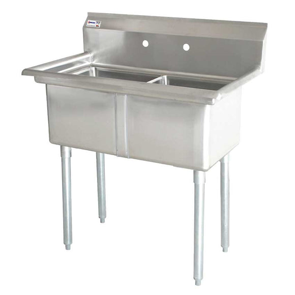 24″ X 24″ X 14″ TWO TUB SINK WITH 1.8″ CORNER DRAIN AND NO DRAIN BOARD