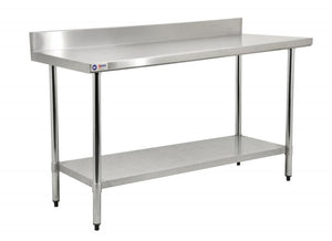 30″ X 60″ STAINLESS STEEL WORK TABLE WITH 4″ BACKSPLASH